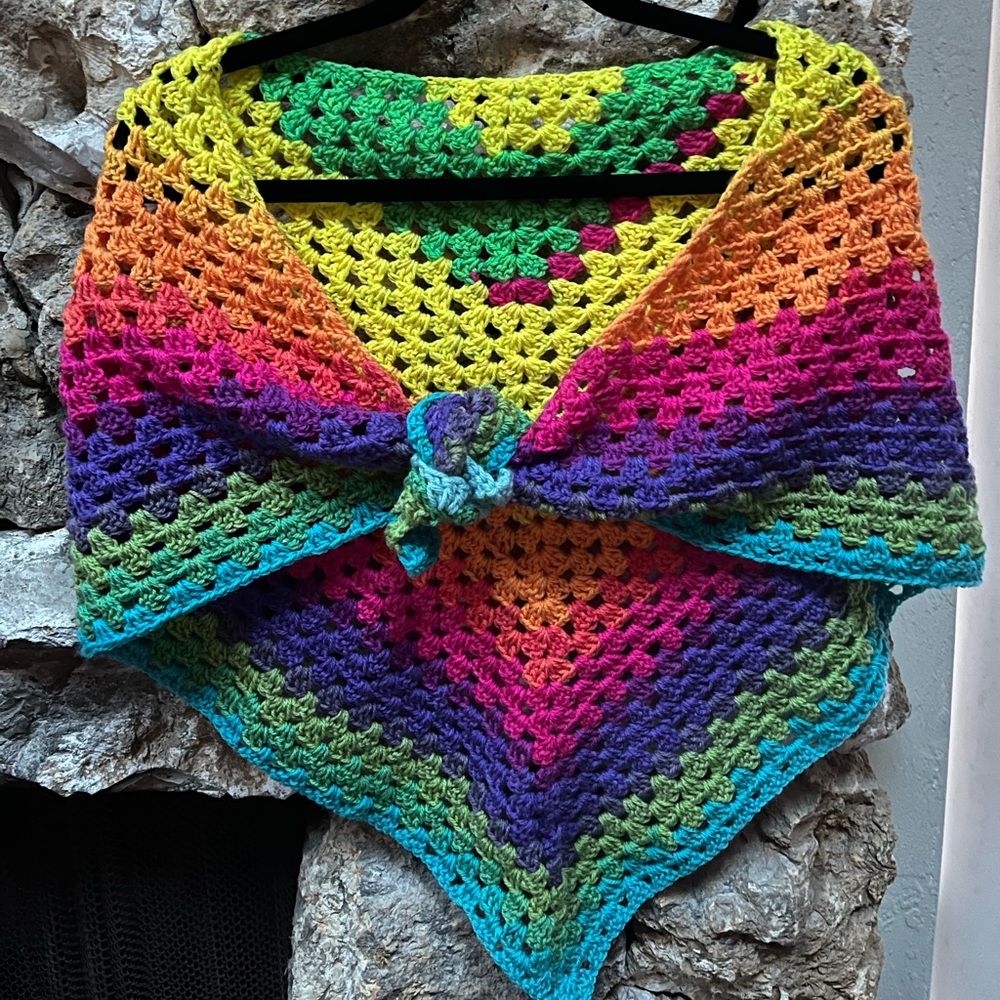 Handmade crochet rainbow shawl